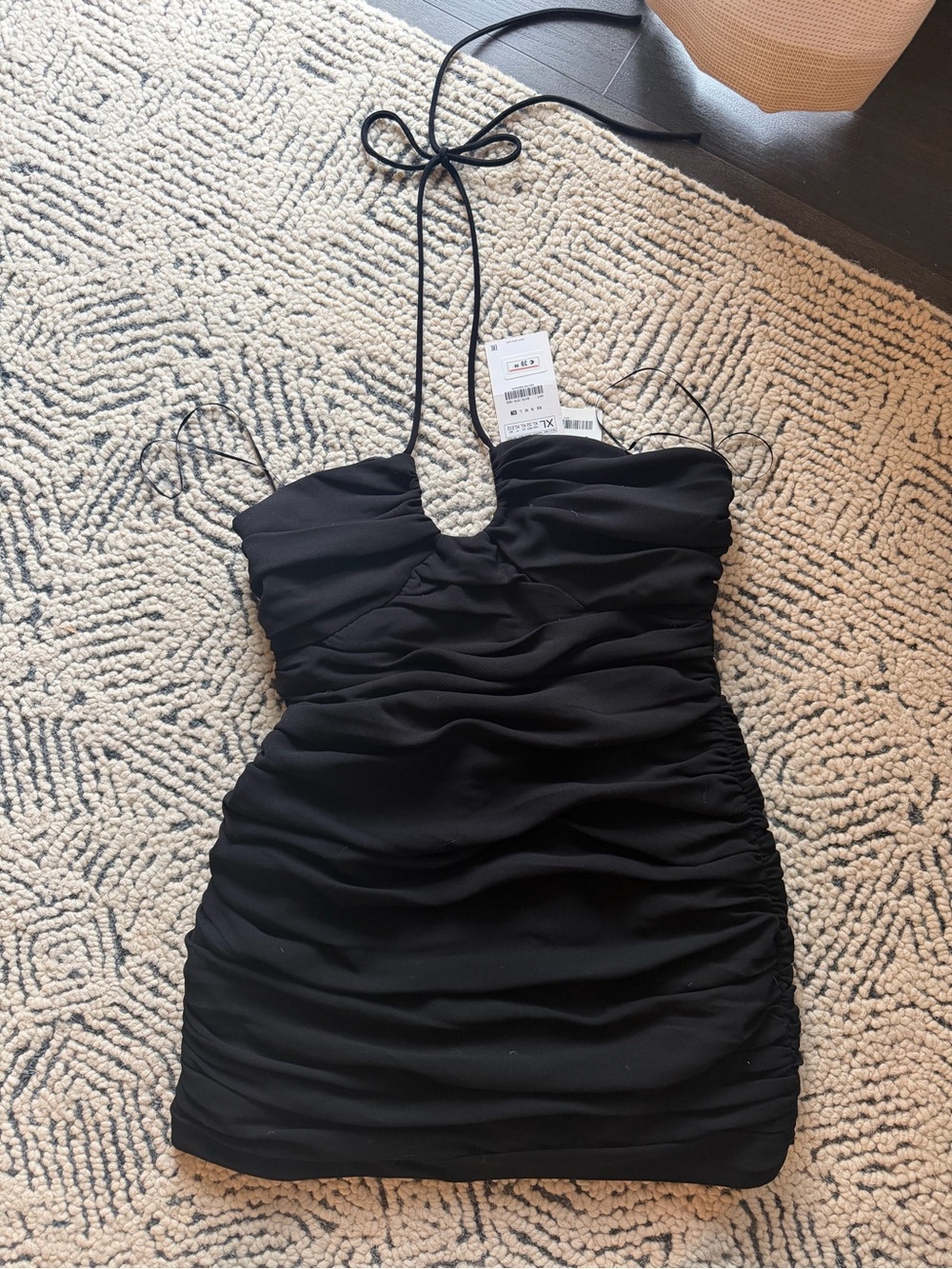 Zara Black Ruched Mini Dress with Halter Tie